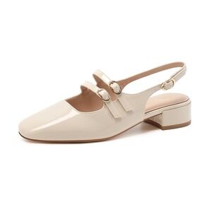 Mostrin Mary Jane Slingback Women 41 Cream Patent Double Strap Block Heel  NWT
